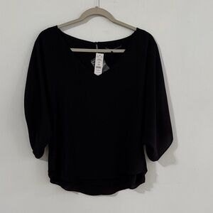 White House Black Market Chic Black V-Neck Top